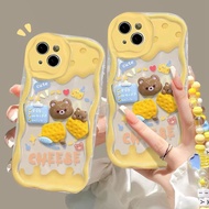 For iPhone 11 Pro Max iPhone 12 Pro Max iPhone 13 Pro Max iPhone 14 Pro Max 3D Cute Bear Wave Border Phone Casing Soft Back Cover Candy Chain