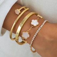 4pcs Gentle Elegant Gorgeous Luxury High-End Exquisite Fashionable Sparkling White Sweet Five-Leaf C