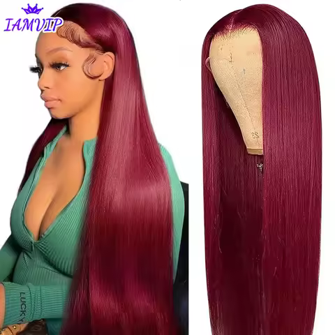 16-30 inch 13x4/13x6 Hd Frontal Human Lace Wig Straight 99j Red Wig Remy 4x4 Closure Human Hair Glue