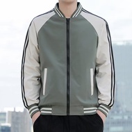 Korean Jacket For Men Striped Baseball Jacket Bomber Jacket Plus Size For Men Zipper Jacket