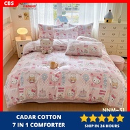 Cadar Cartoon Hello Kitty Pink 7 in 1 With Comforter Kain Lembut Selesa Soft Fabric Size Queen King