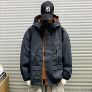 [Hooded Jacket] [Workwear Hooded Jacket Jacket] 2022 Spring Autumn Hooded Workwear Jacket Men Casual