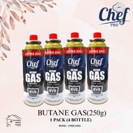 4 bottle 250g Chef Pro Butane Gas Cartridge CP-009BG  230G (+Extra 20G)