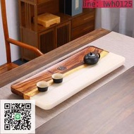 現代輕奢木化石茶盤家用簡約實木整塊玉石茶功夫茶具辦公室茶海
