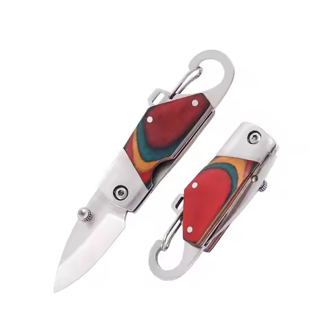 1PCMini Colorful Wooden Pocket Knife,Keychain Small Knife,EDC Portable Folding Knife,Sharp Fruit Kni