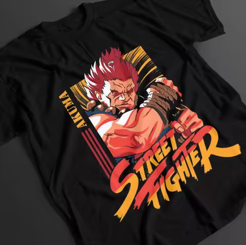 2026 Summer Men's Vintage Anime Street Fighter Akuma T-shirt Unisex Anime Manga Shirt Anime Lovers S