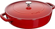 STAUB 12612406 Cast Iron Round Saute Pan with Chistera Lid, 24 cm, Cherry
