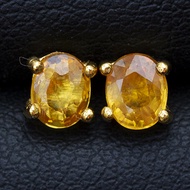 ต่างหูพลอยบุษราคัมบางกะจะ(Yellow Sapphire) ตัวเรือนเงินแท้ 92.5% ชุบทองขนาดพลอย5X4มิล พลอยแท้ ขุดค้น