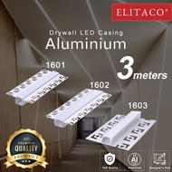 【ELITACO】300cm Flange LED Casing Silver Aluminium Profile Plaster Ceiling Cover Light Track Housing 