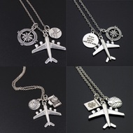 1pc "Every Journey Starts With One Step" Words Compass Airplane Necklace Camera Jewelry Flight Pilot