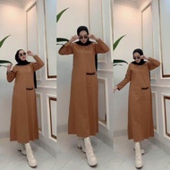Midi Dress Wanita By Nabil Model List Saku Depan Premium//Midi Dress List Kekinian