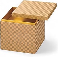 J-kitchens Heavy Box, 3 Tiers, 6.5 Inches, Japanese Paper, Golden Checkered, 7.9 x 7.9 x 6.9 inches 