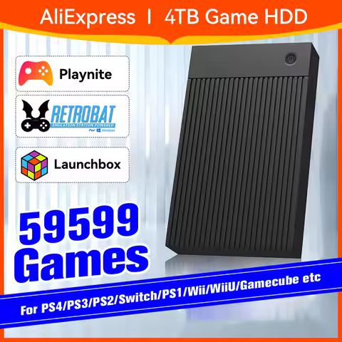 4TB Portable Game External HDD with 59599 Games Pre-set Launchbox&Playnite&Retrobat Game Console for