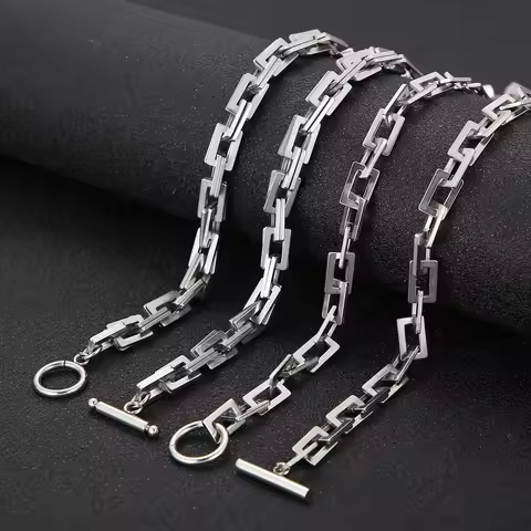 7mm Stainless Steel Chain Blade Link Chains Chokers Necklace For Mens Jewelry Silver Plated Solid Me