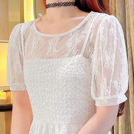 Summer New Style Korean Version Loose Lace Short-Sleeved Bottoming Shirt Women Fashion Hollow Mesh t-Shirt