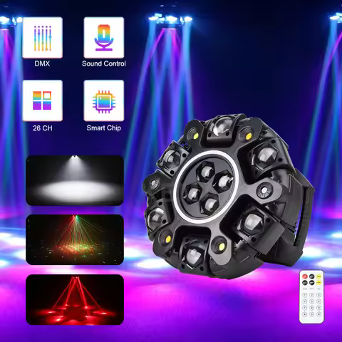 150W Moving Head Light 6-Arm Remote Control LED Beam Bee Eye Disco DJ Mobile Stage Effect Lights for