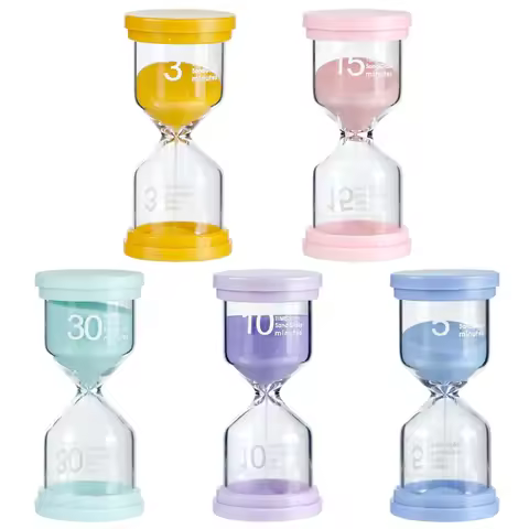 Colorful Hourglass Set, 5Pcs Sand Timer For Classroom& Kids, 3/5/10/15/30 Minutes Min Visual Timer F