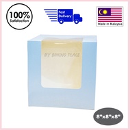 [My Baking Place] L Shape Window Box ( Light Blue ) 8”X8”X8” Folding Box, Tall Cake Box (Made in Mal