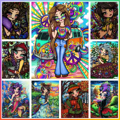 1PC frameless Flower Market Girl kit pattern pictures diamond painting mosaic art stitch Handcraft G