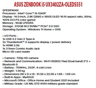 Dijual Asus Zenbook Ux3402Za Core I5-1240P 16Gb 512Gb Ssd 2.8K 14"