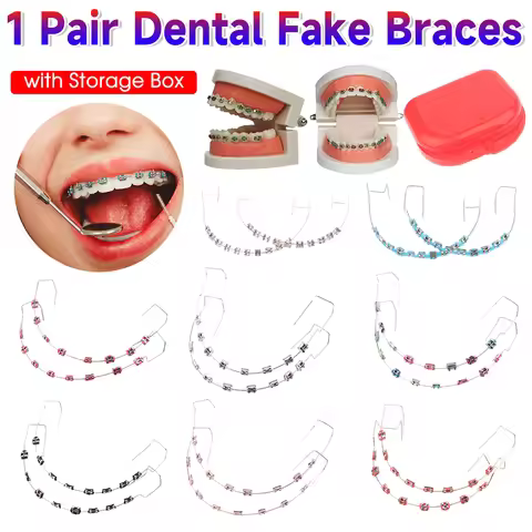 1 Pair Temporary Tooth Decoration Dental Fake Braces with Metal Wires & Bracket Dental Metal Bracket