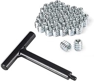 POWERTEC 71814 1/4"-20 Threaded Insert Installation Tool Set | T-Wrench with 50-PC Zinc Plated Threa