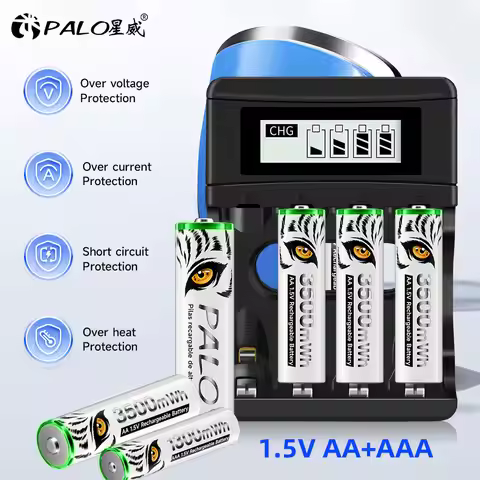 AA AAA Rechargeable Battery 3500mWh 1.5V AA Battery 1300mWh AAA Li-ion Batteries with LCD Smart Char