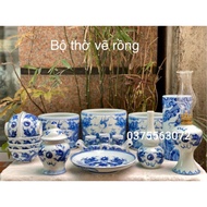 Basic hand-painted blue enamel altar set for boards from 87cm to 1m50. Bat Trang Goods