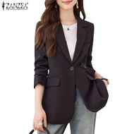 ZANZEA Women Korean Detachable Waistband Long Sleeves Loose Blazer