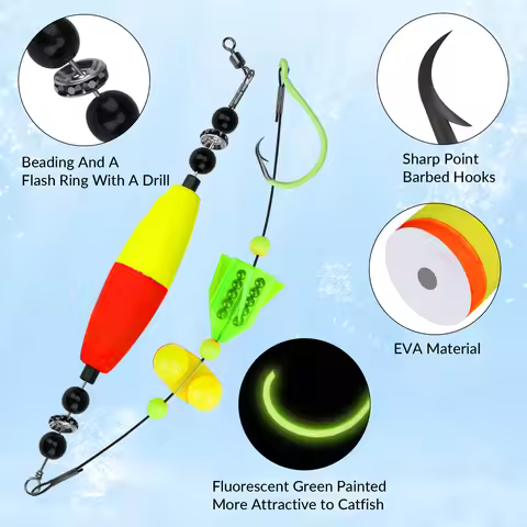 5pcs Catfish Float Rigs #6/0 #8/0 #10/0 Stainless Steel Circle Hook Fishing Bobbers Catfishing Float