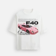 Unisex t-shirt for men and women with white Ferrari F40 car print, retro style vitage y2k