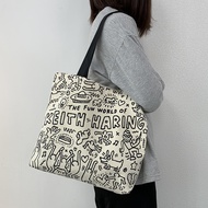กระเป๋าผ้า Keith Haring มีขอบ &amp; Happy Box มีซิป