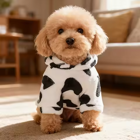 Winter Flannel Cow Print Hoodie Dog Pet Clothes Small Puppy Medium Plush Soft Thick Cute Fashion Cos