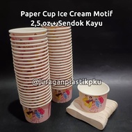 Paper Cup Ice Cream 2.5 oz Motif + Wooden Spoon | 2.5 oz Cartoon Ice Cream Cup for Children's Birthd