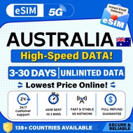 Australia eSIM | 3-30 Days | High Speed | UNLIMITED HOTSPOT GB | Australia Travel Prepaid eSIM Card 