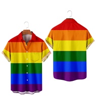 Pride LGBT Love Lesbian Rainbow Design Print Short Sleeve Pocket Shirts  LGBT Print Shirts Men And W