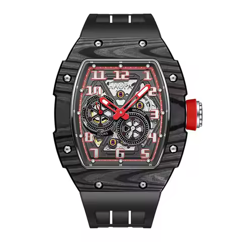Haofa Skeleton Automatic Mechanical Watch for Men Wheel Hub Dial Carbon Fiber Watch Sapphire Luminou