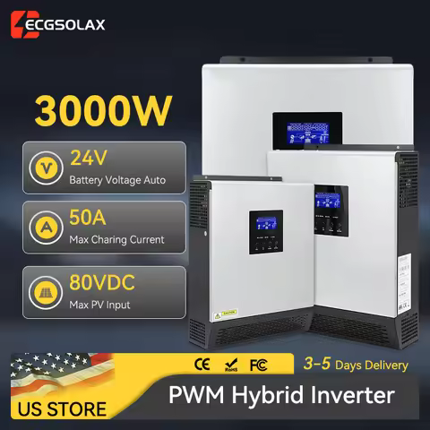 ECGSOLAX 3KVA 2400W Hybrid Solar Inverter 24V 110V With 50A PWM Solar Charge Controller 2400W Pure S