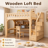 Loft Bed With Study Table Chair Wardrobe Full Set Room Loft Stair Cabinet Solid Wood Double Decker B