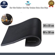 One Two Cups Bar Mat Rubber Anti-Slip Coaster Table Mat 60x30cm/ 30x15cm - Black