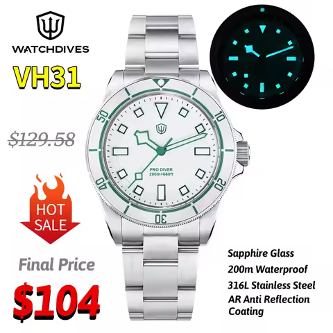 Watchdives New Fashion Quartz Watches WD1969 Pro VH31 Movement 200M Waterproof Sapphire Glass Lumino