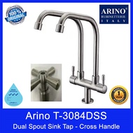 Arino T-3084DSS Dual Spout Sink Tap - Cross Handle. Stainless Steel 304. Satin Finishing.
