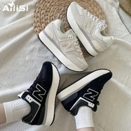 New Balance 574 Thick-Soled Beige Black Women's Jogging Shoes