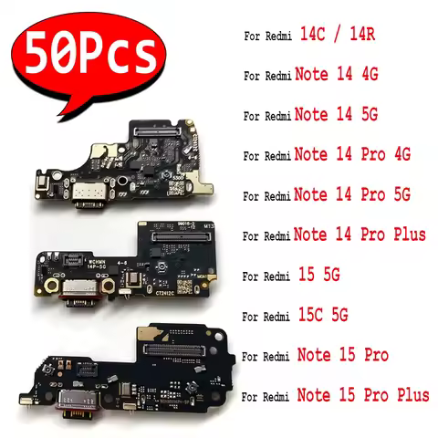 50Pcs,USB Charger Connector Charging Board Flex For Xiaomi Redmi 14C 13C 12C 14R 15 15C Note 11S 11E