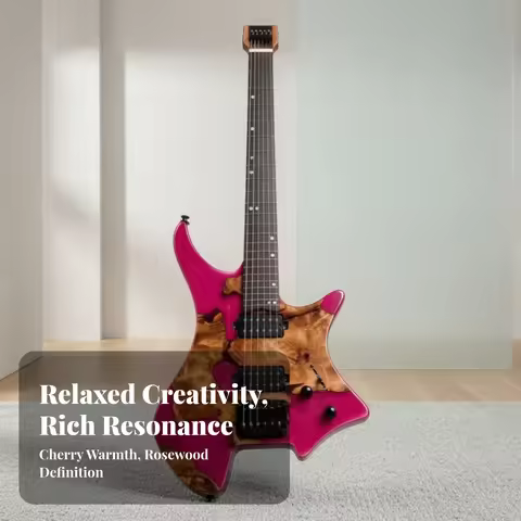 Headless Electric Guitar Solid-Body Headless Guitar with Resin Veneer 6-String Glossy Instrument Lig