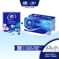 Vinda Deluxe Soft Pack Facial Tissue Large 3ply (4x110s) + Vinda Deluxe Smooth Feel Toilet Tissue 3p