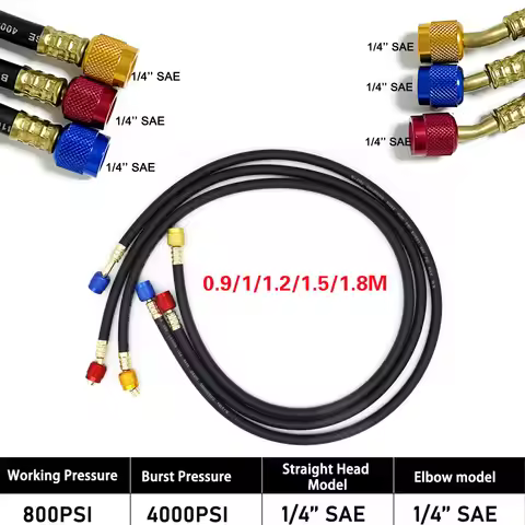 3PCS R410 Refrigerant AC Charging Hose 800-4000 PSI Working Pressure Fit HVAC Air Condition R134a R3