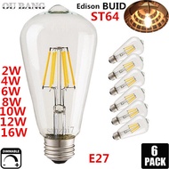 OUBANG 220V 6 Packs LED Light ST64 Edison Bulb Perfect-Pack 2W 4W 6W 8W 10W 12W 16WVintage LED Filament Bulbs, E27 Medium Base, 600lm, 3000K Warm White, 6000K Cold White，Home Decoration Pendant Light Source