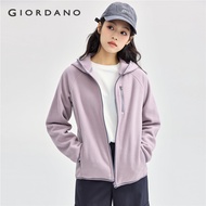 GIORDANO Women Casual Jacket Polar Fleece Hooded Sweatshirt Contrast Color Edge Raglan Sleeve Zipper