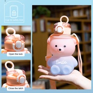 ROMAHOME 800ML Water Bottle With Straw And Strap Botol Air Viral Tiktok Murah Cute Bear Water Bottle Korean Style Gradient Color Big Belly Straw Cup Large-capacity Children's Student Water Cup High-value Plastic Cup Shaker Bottle